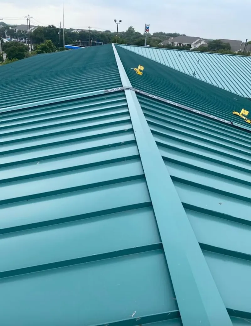 Green commercial metal roof ridge and valley for Metal Roof Repair in Tracy
